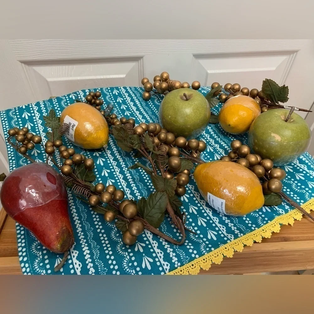PIER 1 faux floral fruit bundle decor dining craft apple pear grapes lemons